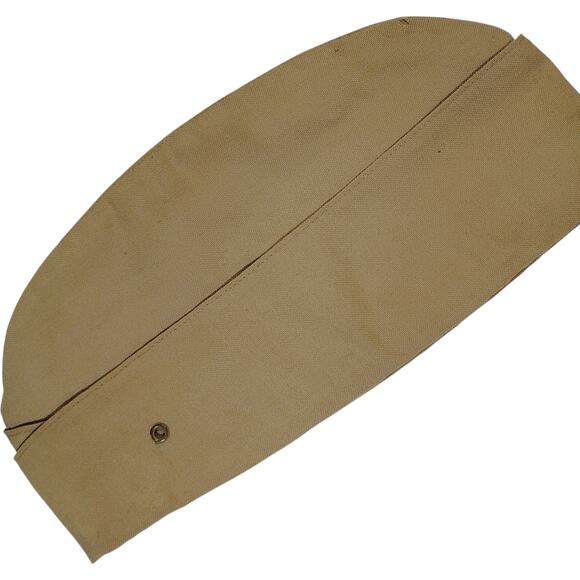 WWII–Vietnam Era Khaki Garrison Cap, Untagged, 10-1/2"L (Approx. Size 6-7/8) - Picture 2 of 4